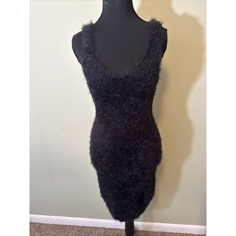 Forever 21 Black Fuzzy Mini Dress Sleeveless Scoop Neck Stretchy Size Medium NEW